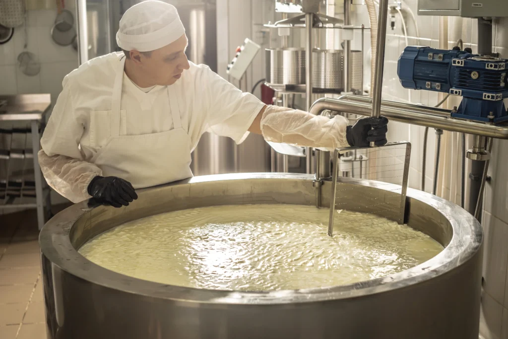 man making whey protein